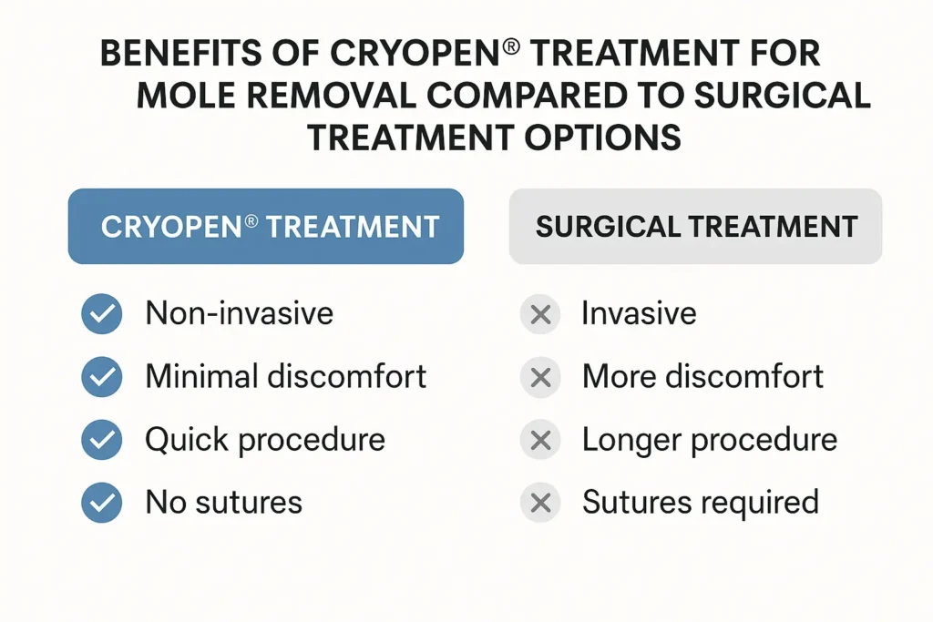 Table to show the benefits of getting moles removed Willesden Green from LA LIPO