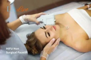 Woman having Hi-Fu to reduce wrinkles Willesden Green.