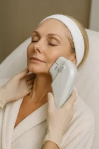 Woman receiving HIFU non surgical facelift treatment Willesden Green