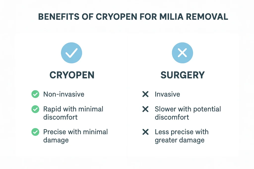 Benefits of cryopen for milia removal Willesden Green compared to surgical treatments.