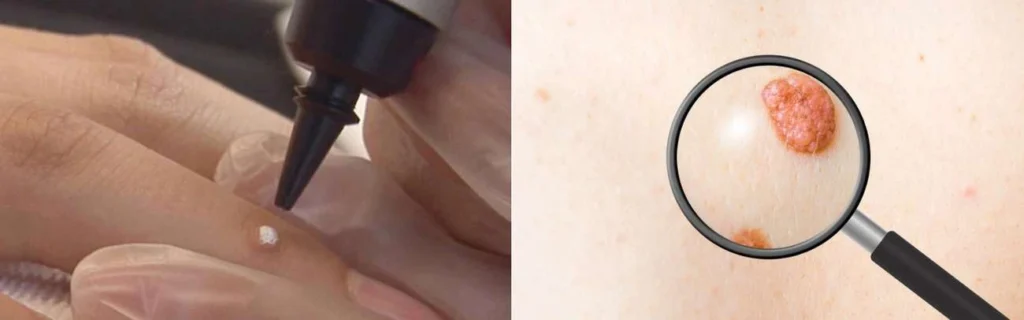 Person getting moles removed with cryopen Willesden Green